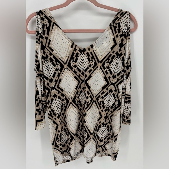 INC Cold Shoulder Gold Embellishments V Neck And Back Top - Picture 2 of 8